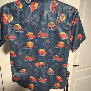 Navy Blue Tropical Car Print Short Sleeve Shirt
